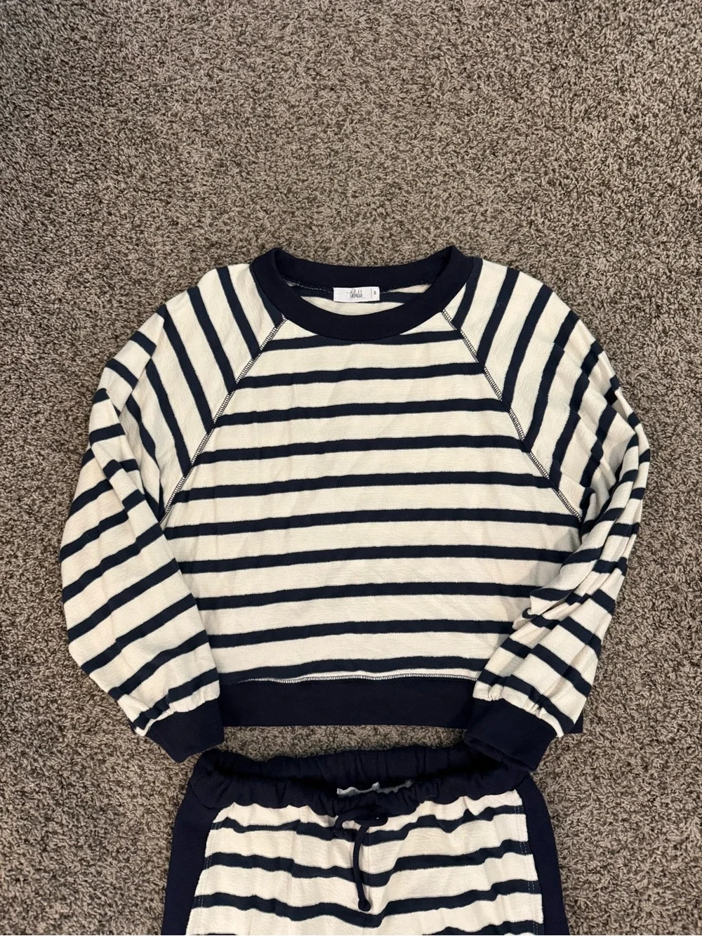 TALULAH Navy & Cream Striped Sweatshirt and Pant Set